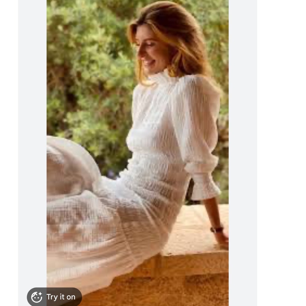 Maria de la‎ Orden Aleria Long Dress White Shirred Cotton Ruffle Midi Maxi S